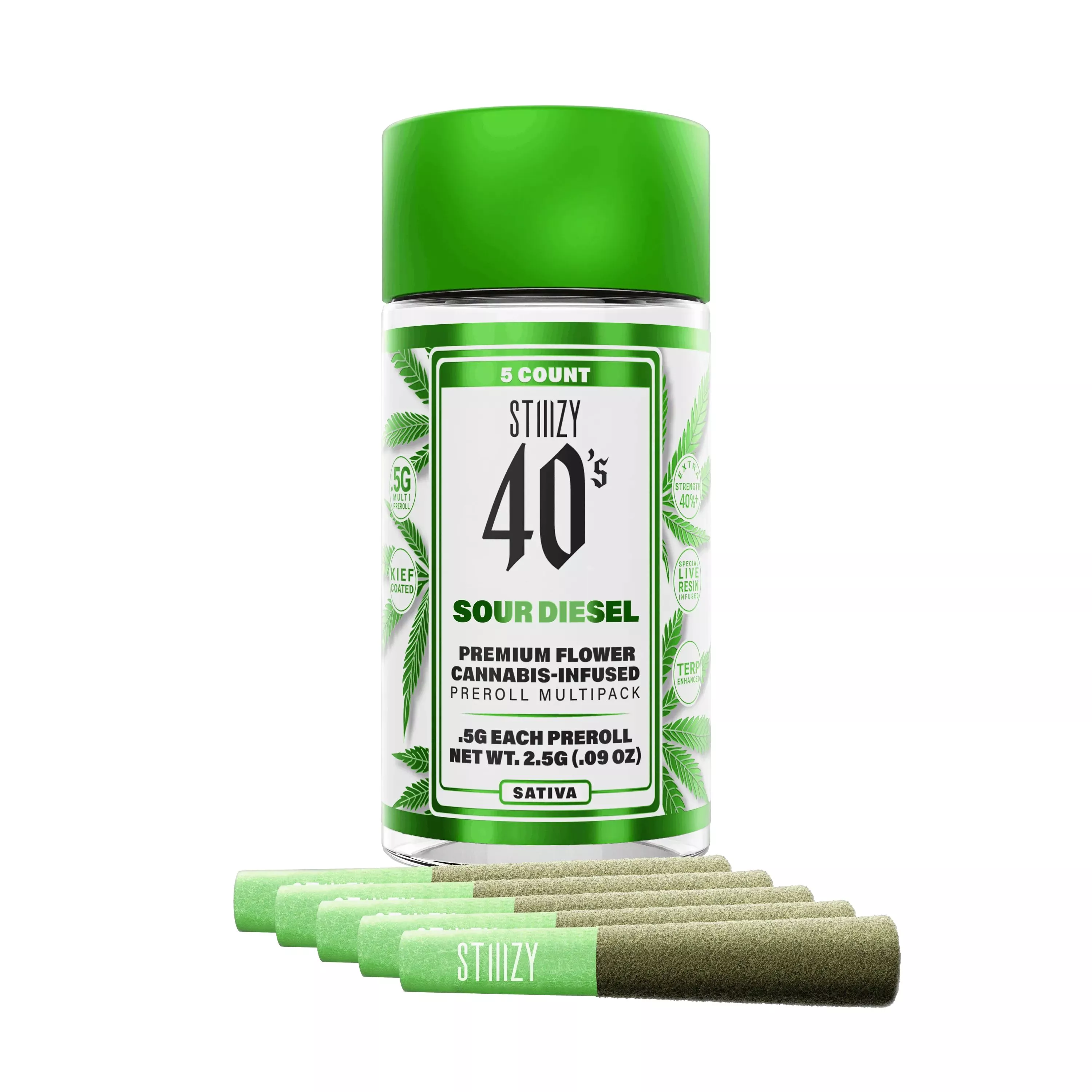 INFUSED 40'S PREROLL 5PK [2.5G] SOUR DIESEL - 2.5 G - 5 PACK