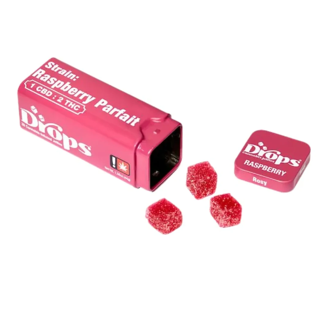 DROPS - RASPBERRY ROSY 1:2 CBD:THC GUMMY 20 PACK 100MG