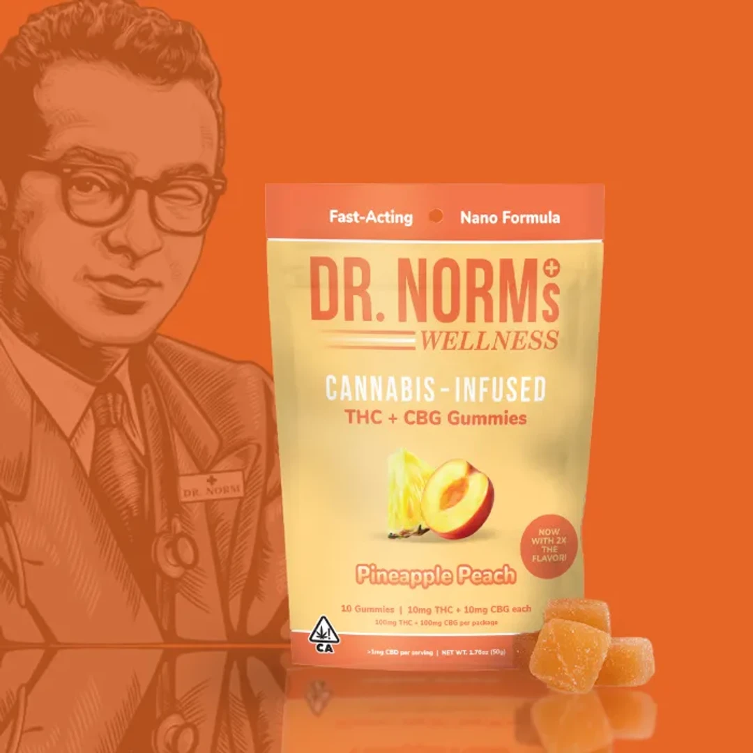 DR. NORM'S - PINEAPPLE PEACH 1:1 THC/CBG GUMMY 100MG