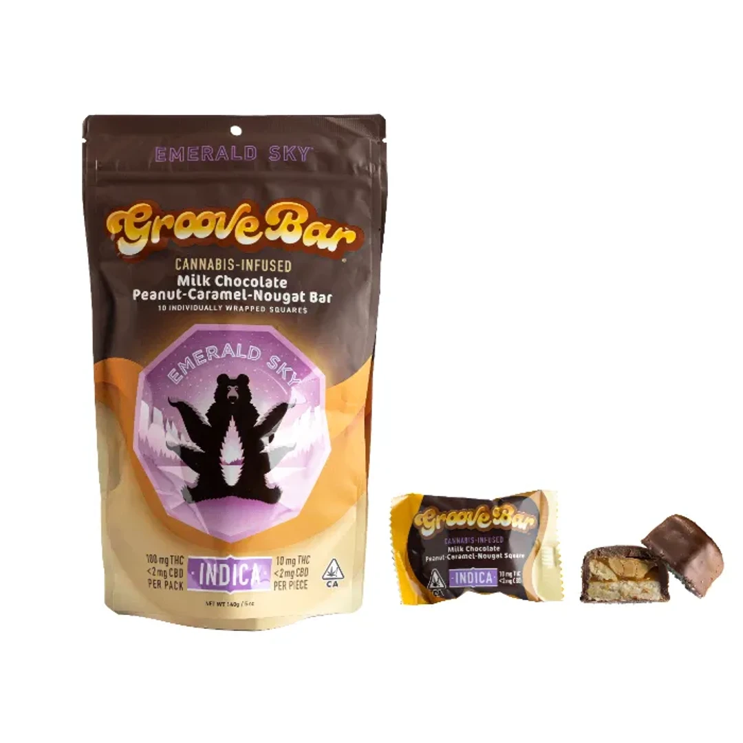 GROOVEBAR PEANUT CARAMEL NOUGAT BAR 10PK [100MG] MILK CHOCOLATE INDICA - 100 MG - 10 PACK product image