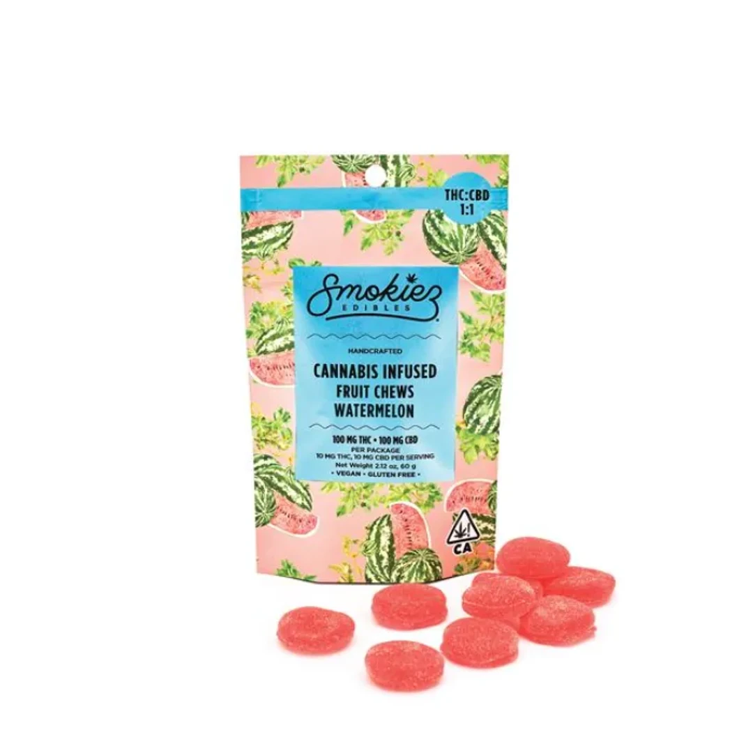 FRUIT CHEWS 10PK [100MG] 1:1 THC:CBD SWEET WATERMELON - 100 MG - 10 PACK product image