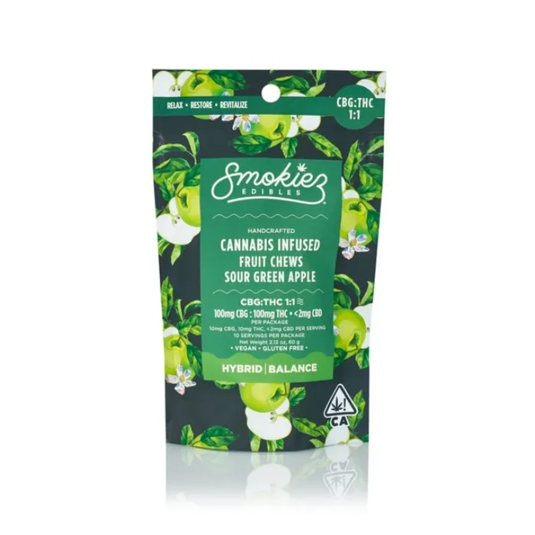 FRUIT CHEWS 10PK [100MG] CBG SOUR GREEN APPLE - 100 MG - 10 PACK