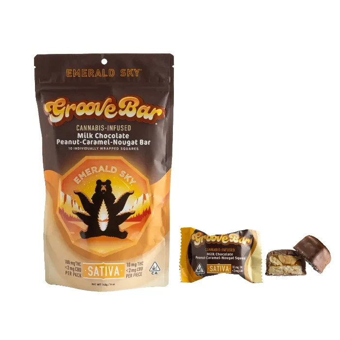 GROOVEBAR PEANUT CARAMEL NOUGAT BAR 10PK [100MG] MILK CHOCOLATE SATIVA - 100 MG - 10 PACK