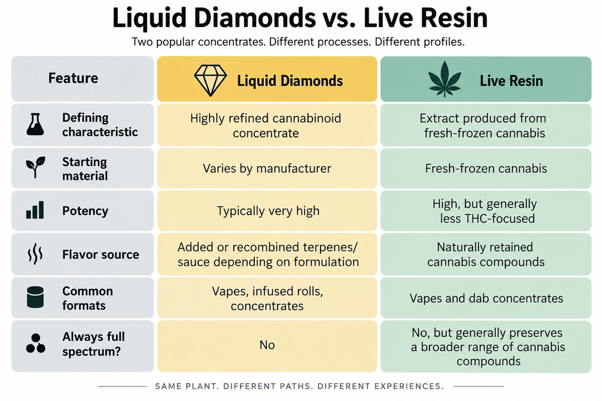 liquid diamonds vs live resin chart