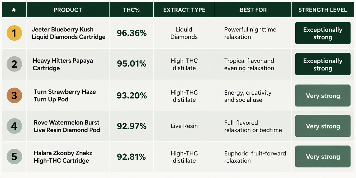 strongest THC vape carts and pods 2026 chart