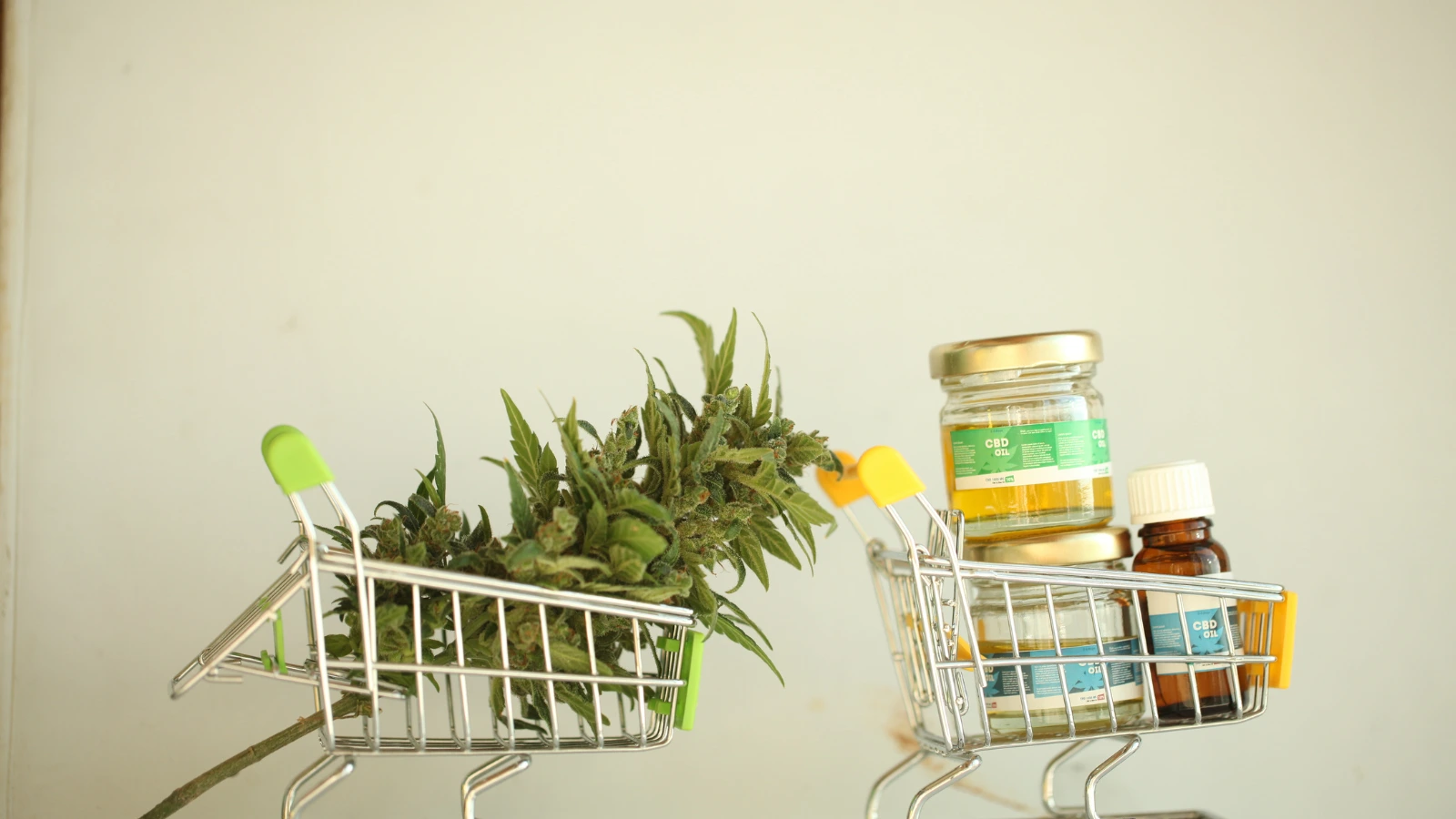cannabis bud and products in shopping carts