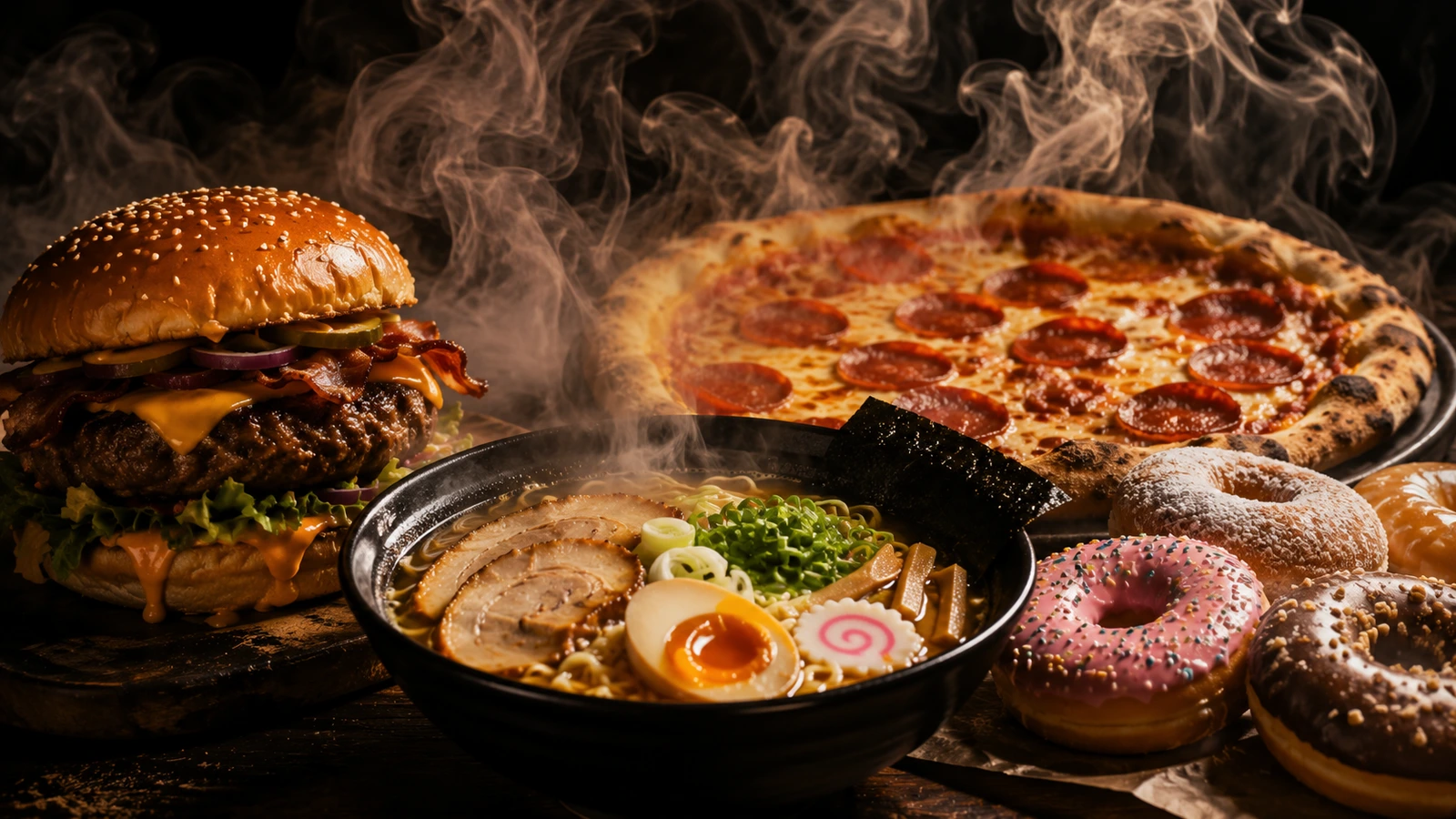 different foods representing late night food in embarc cities