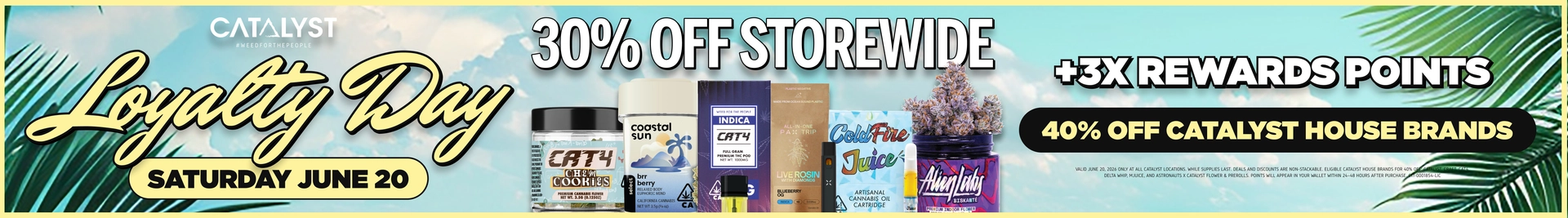 30% off storewide, 40% off CAT4 & MJUICE + 3x Loyalty Points!