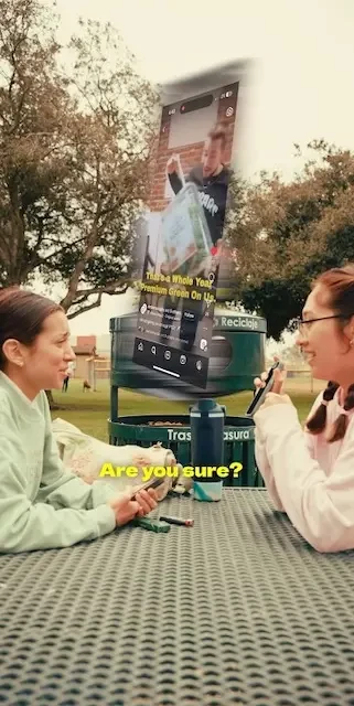 image for video, 2 people chating on a bench 