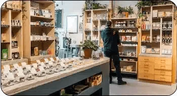 Alameda dispensary interior showing cannabis products and displays