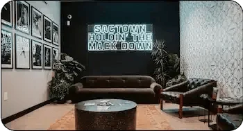 Sacramento dispensary interior showing cannabis products and displays