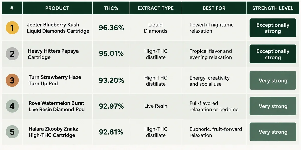 strongest THC vape carts and pods 2026 chart