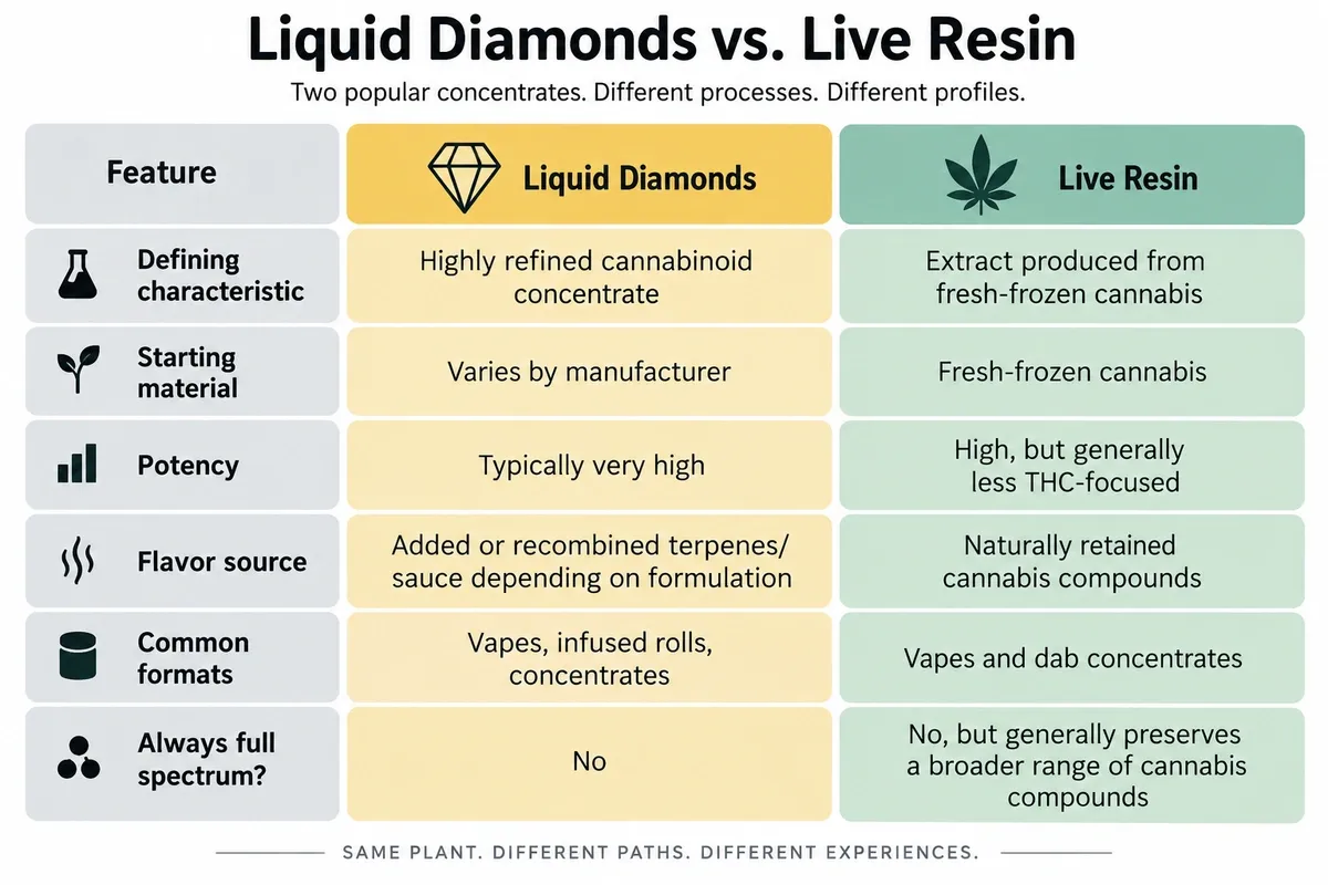 liquid diamonds vs live resin chart