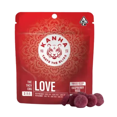 RASPBERRY ROSE LOVE NANO GUMMY 2:1:1 THC:THCV:CBG 10 PACK 100MG