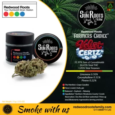 FARMER'S CHOICE FLOWER [3.5G] VELVET CERTZ BY SUN ROOTS - 3.5 G