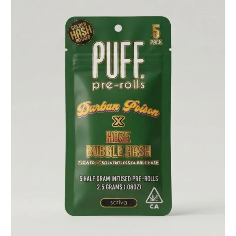 BUBBLE HASH PREROLL 5PK [2.5G] DURBAN POISON X HAZE - 2.5 G - 5 PACK