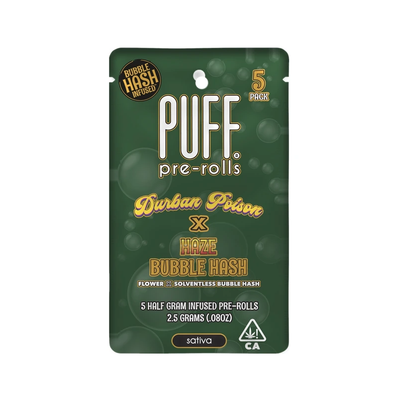 BUBBLE HASH PREROLL 5PK [2.5G] DURBAN POISON X HAZE - 2.5 G - 5 PACK product image