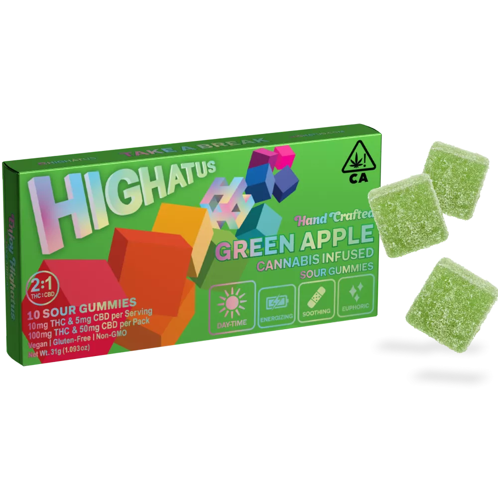 SOUR GREEN APPLE 2:1 CBD:THC GUMMIES 100MG - 100 MG