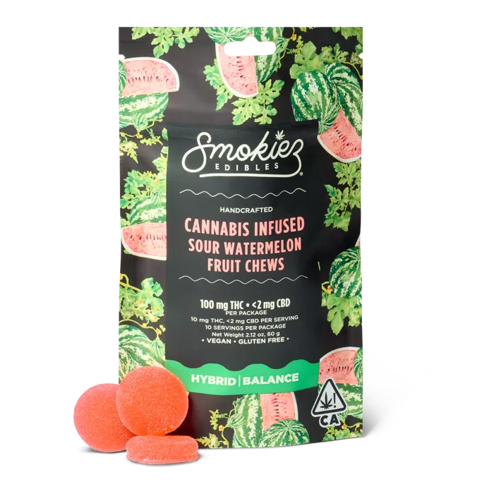 FRUIT CHEWS 10PK [100MG] 1:1 THC CBD SOUR WATERMELON